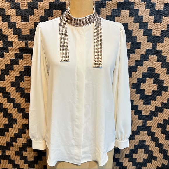 Ann Taylor bow tie blouse gold bronze‎ sparkly sequin fancy professional elegant - Picture 6 of 14